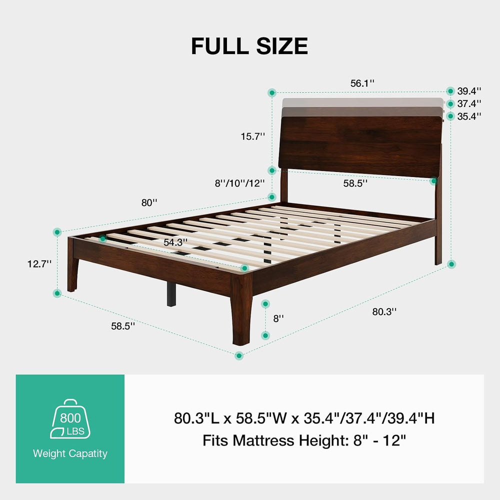 Novilla Full Size Bed Frame with 3-Level Adjustable Storage Headboard, Solid ...