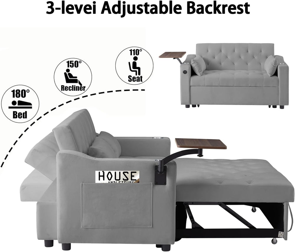 hansones 3-in-1 Convertible Sleeper Sofa Bed, Pullout Couch with 360° Swivel ...