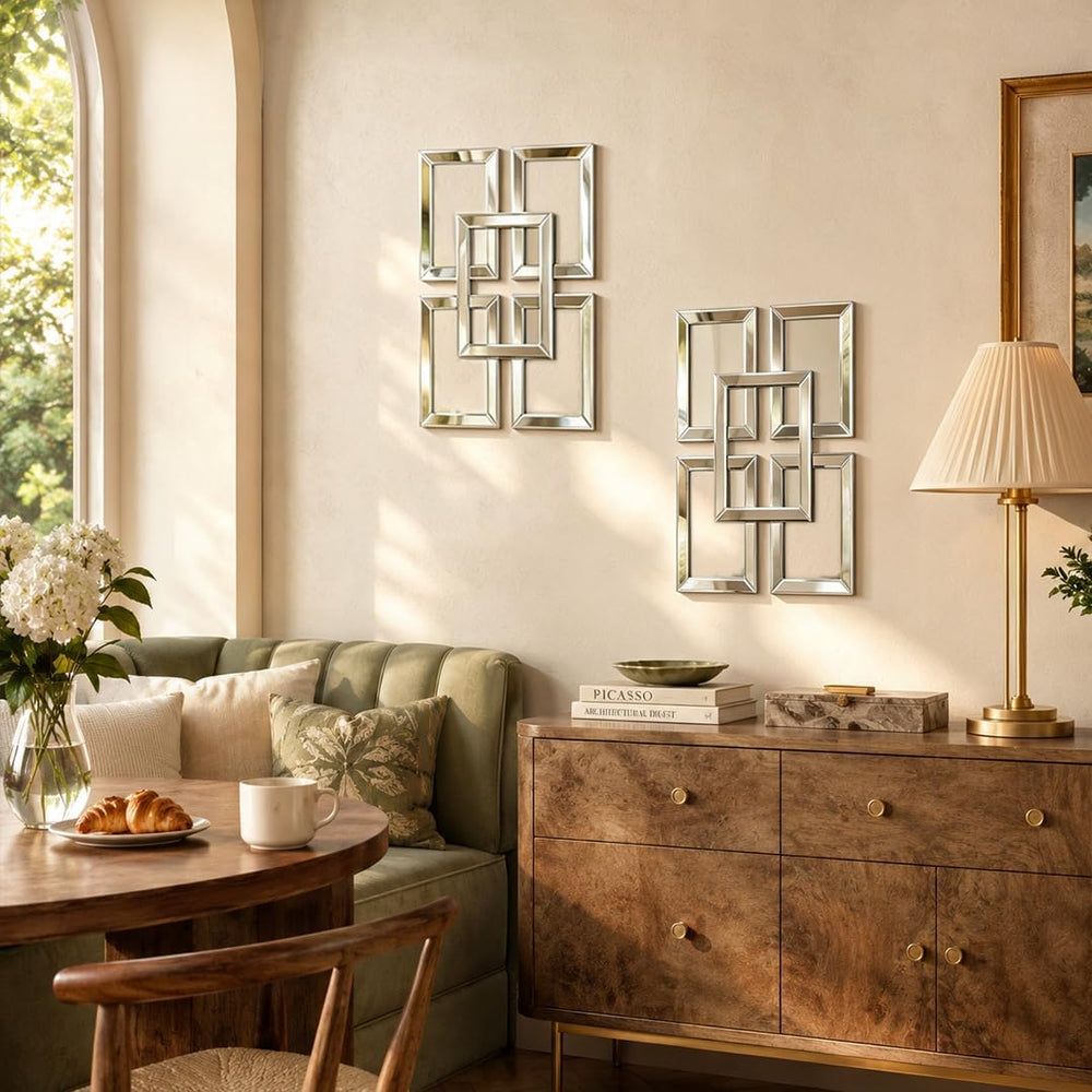 Square Decorative Wall Mirror 13 x 17 Inch, Silver Frameless Mirror Wall Deco...