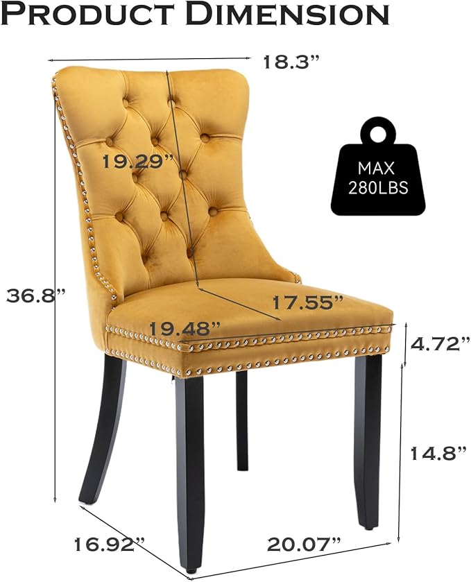 Velvet Upholstered Dining Chairs Set of 2, Modern Style Kitchen Side Chairs w...