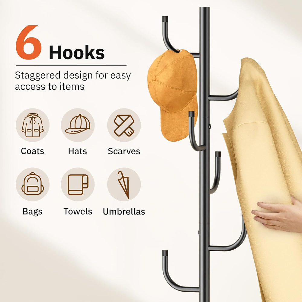 MISSLO Heavy Duty Coat Rack Freestanding with Stable Wood Base Metal Coat Tre...