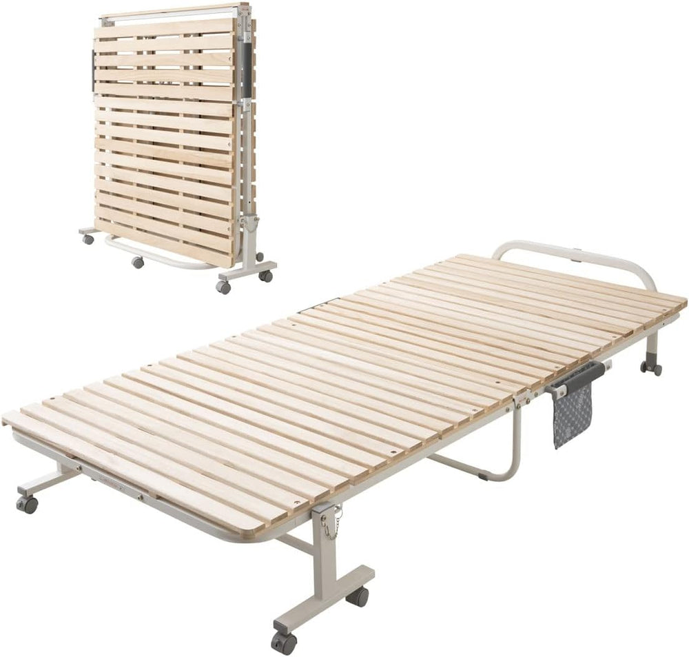 EMOOR Wooden Slatted Folding Bed Frame Twin, Foldable Rollaway Sturdy Paulown...