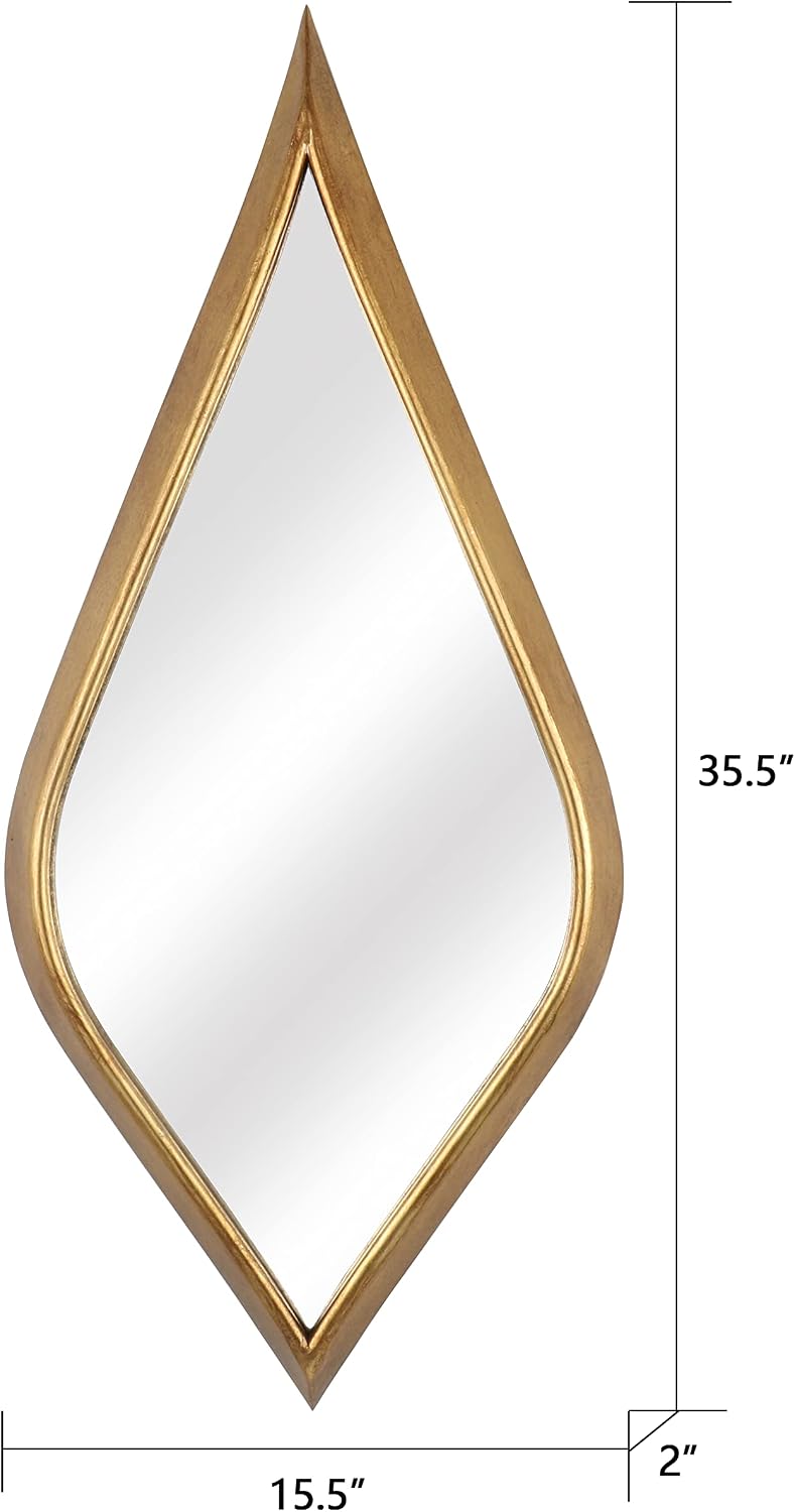 Teardrop Wall Mirror, 15.5" x 35.5" Gold Asymmetrical Decorative Mi...