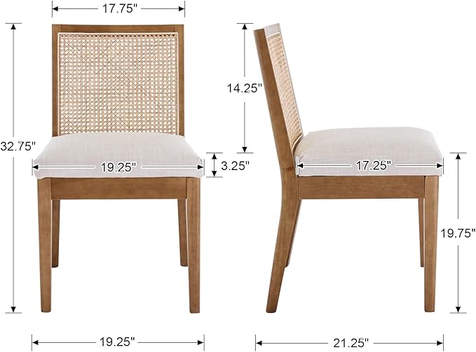 HNY Farmhouse Rattan Dining Chairs Set of 4, Mid Century Modern Kitchen &...
