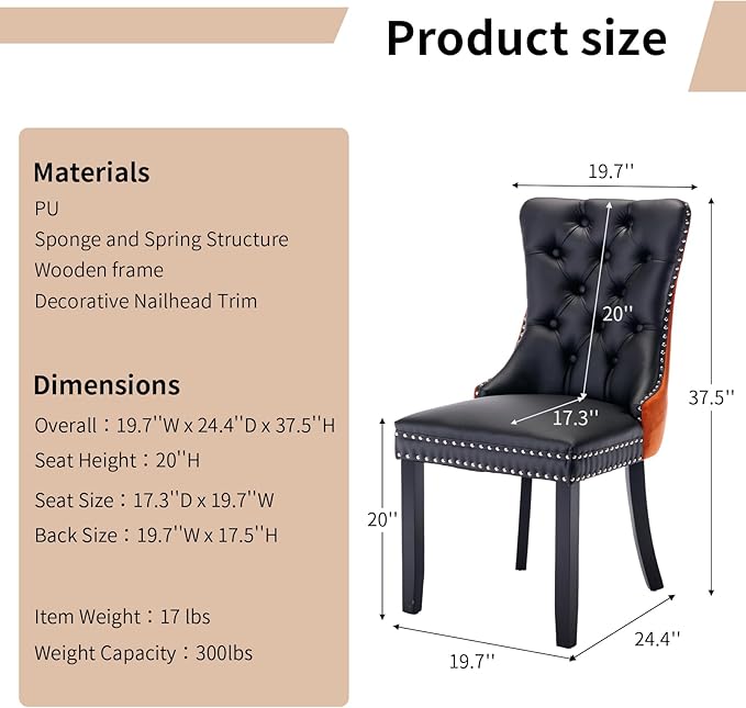 Modern Dining Chairs Set of 2, Tufted Upholstered Dining Chair with Solid Woo...