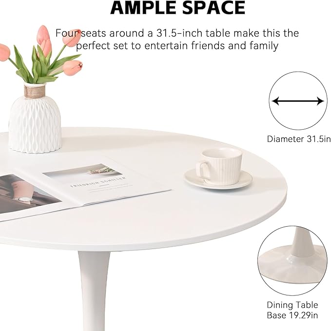 3-Piece Round Dining Table Set for 2,31.5" White Table & 2 Beige Vel...