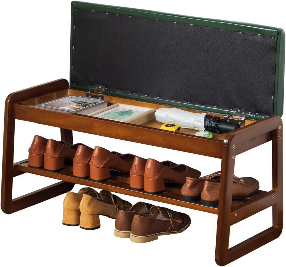 latifolia Solid Wood Bench, Entryway Shoe Bench with Cushion, Flip-Open Stora...