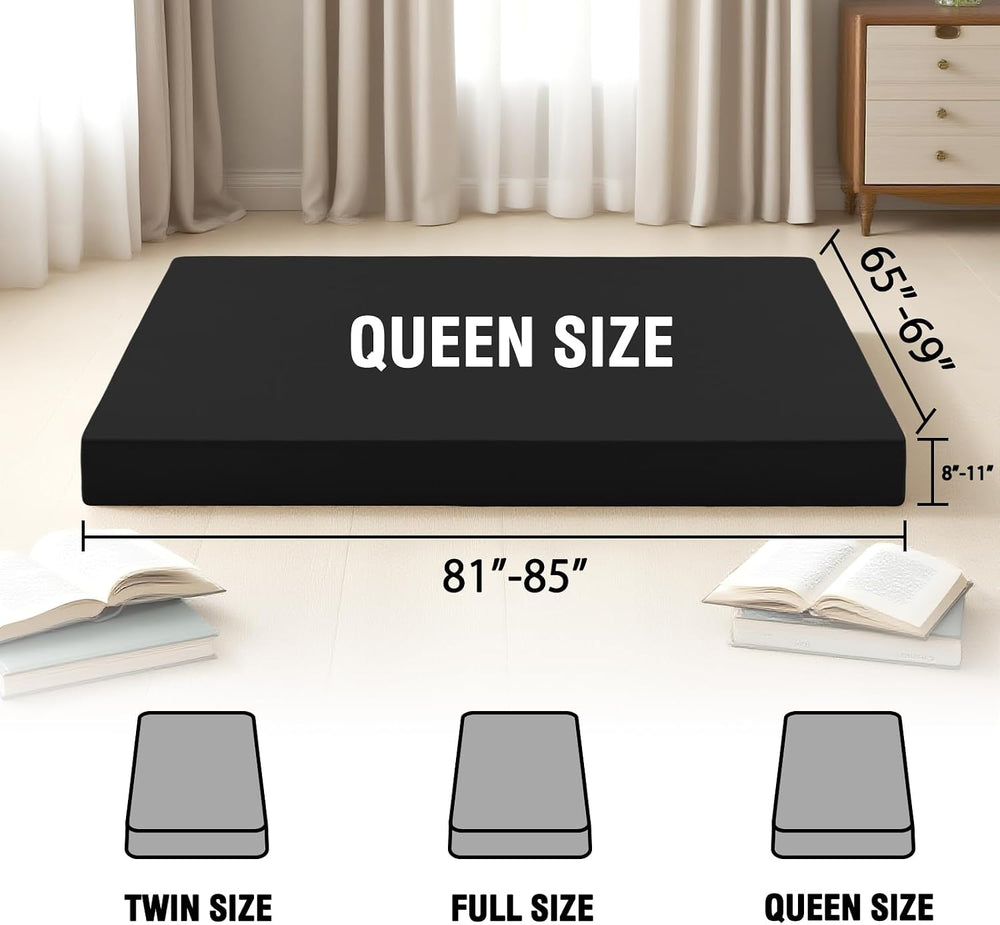 Futon Mattress Cover for Traditional Japanese Futon,Queen,Black