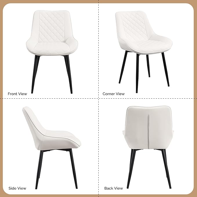 Dining Chair Set of 2, Modern Dining Chairs with Thick Cushions, Faux Leather...