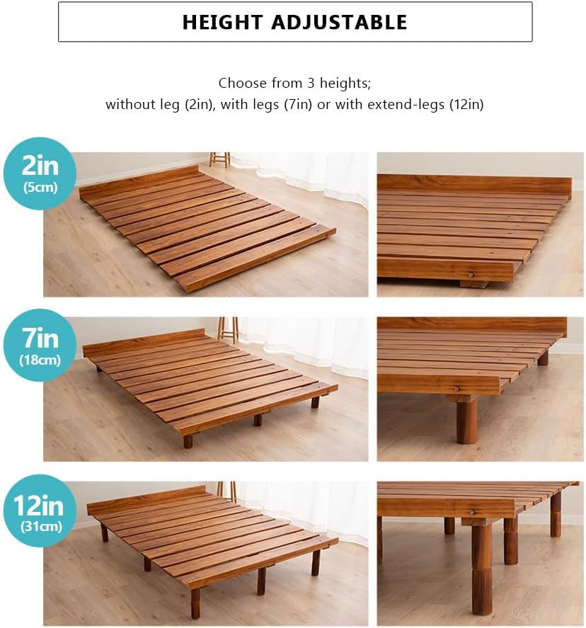 EMOOR Wood Slatted Floor Bed Frame OSMOS Full for Japanese Futon Mattress Sol...