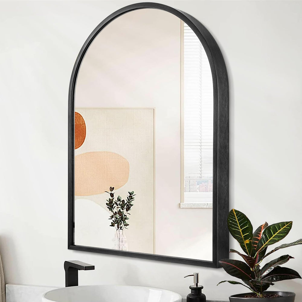 Arch Wall Mirror 20"x16" Large Black Bathroom Mirror Metal Frame Mi...