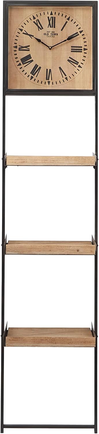 Deco 79 Wood 3 Shelves Wall Shelf with Clock, 16" x 10" x 72",...