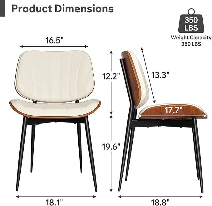 Dining Chair, Mid Century Modern Dining Room Chairs, Upholstered Faux Leather...