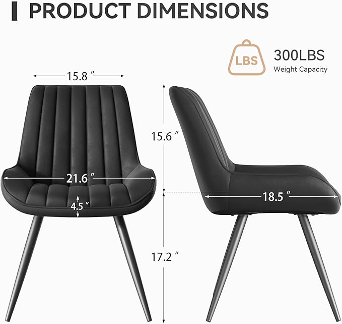 Modern Dining Chairs Set of 2,Upholstered Dining Room Chairs with Thick Cushi...