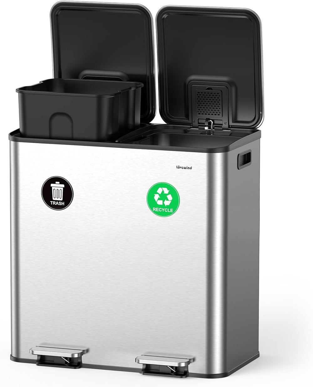 Lovewind 2×11.5 Gallon Dual Trash Can, Stainless Steel Dual Garbage and