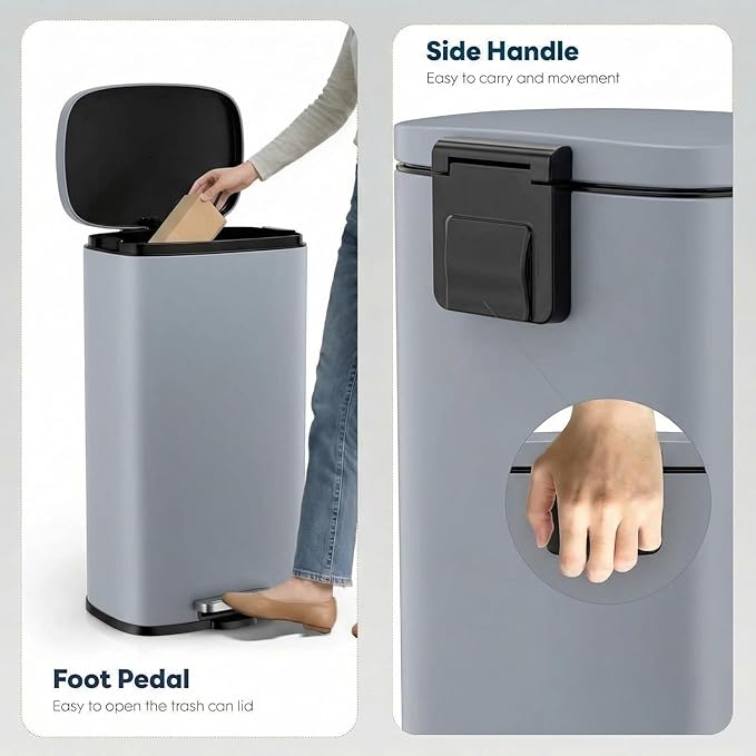 13.2 Gal Kitchen Trash Can, 50L Recycling or Garbage Bin, Brushed Stainless