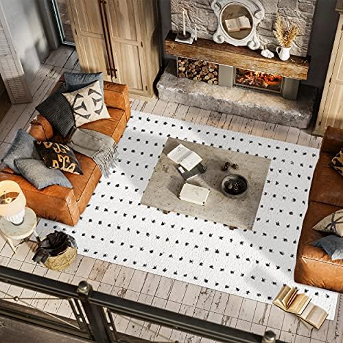 JONATHAN Y Pele Modern Geometric Dot Shag White/Gray Indoor Area Rug, 5x8, Bo...