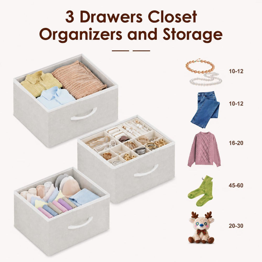 Closet Organizers and Storage, Adjustable Shelves,3 Drawer White