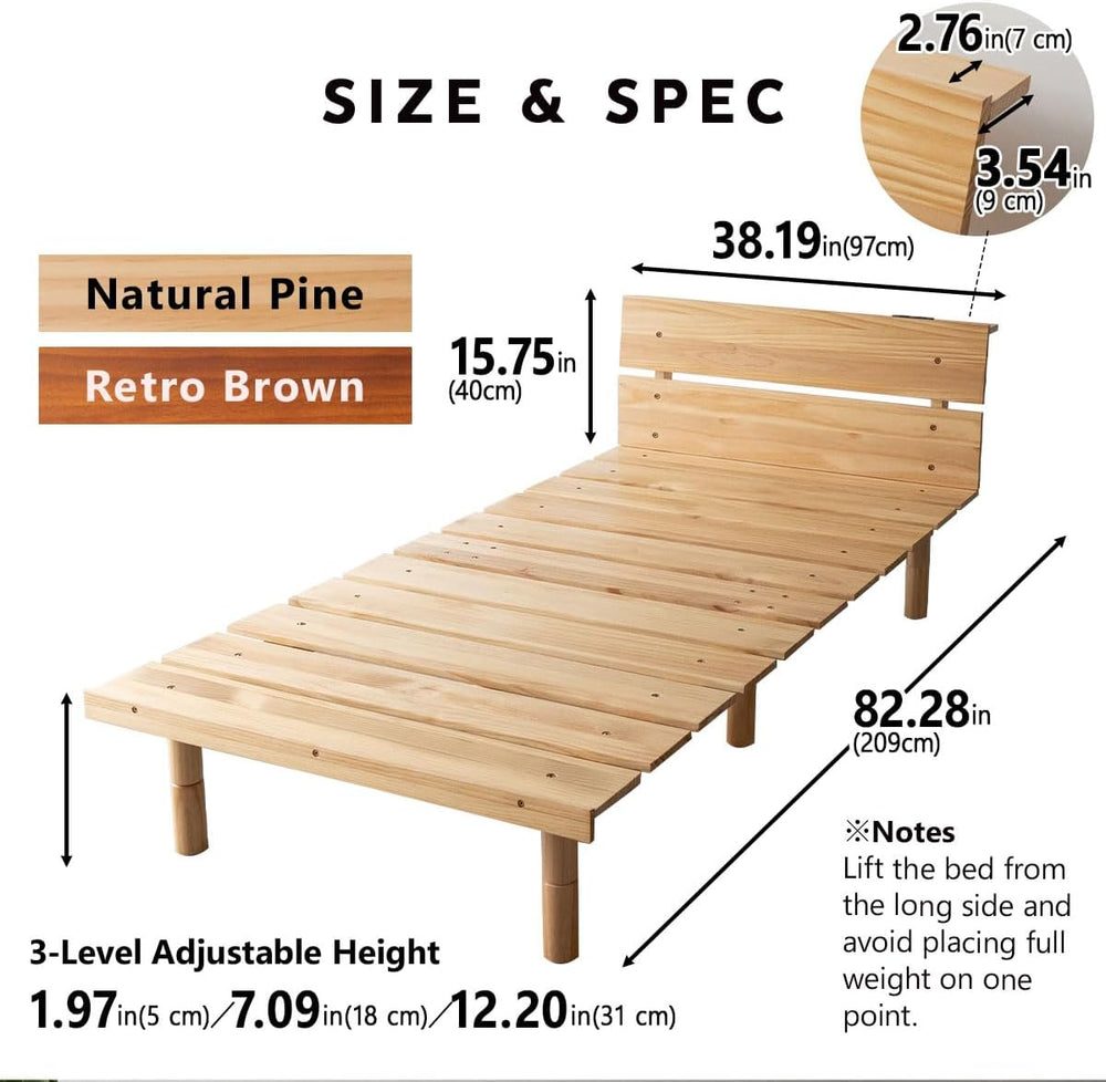 EMOOR Wood Slatted Floor Bed Frame OSMOS Plus Twin for Japanese Futon Mattres...