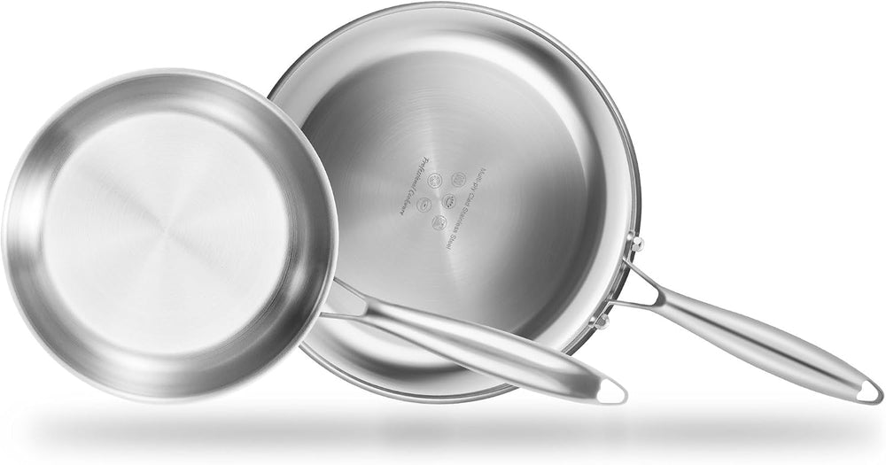 SuperCook 2 Pieces Tri-Ply Clad Stainless Steel Frying Pan, Steel Pans