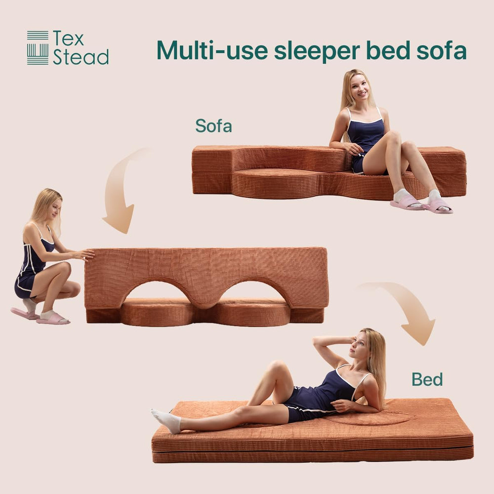 75" Folding Sofa Bed Convertible Futon, Twin Size Sleeper Couch, Washabl...