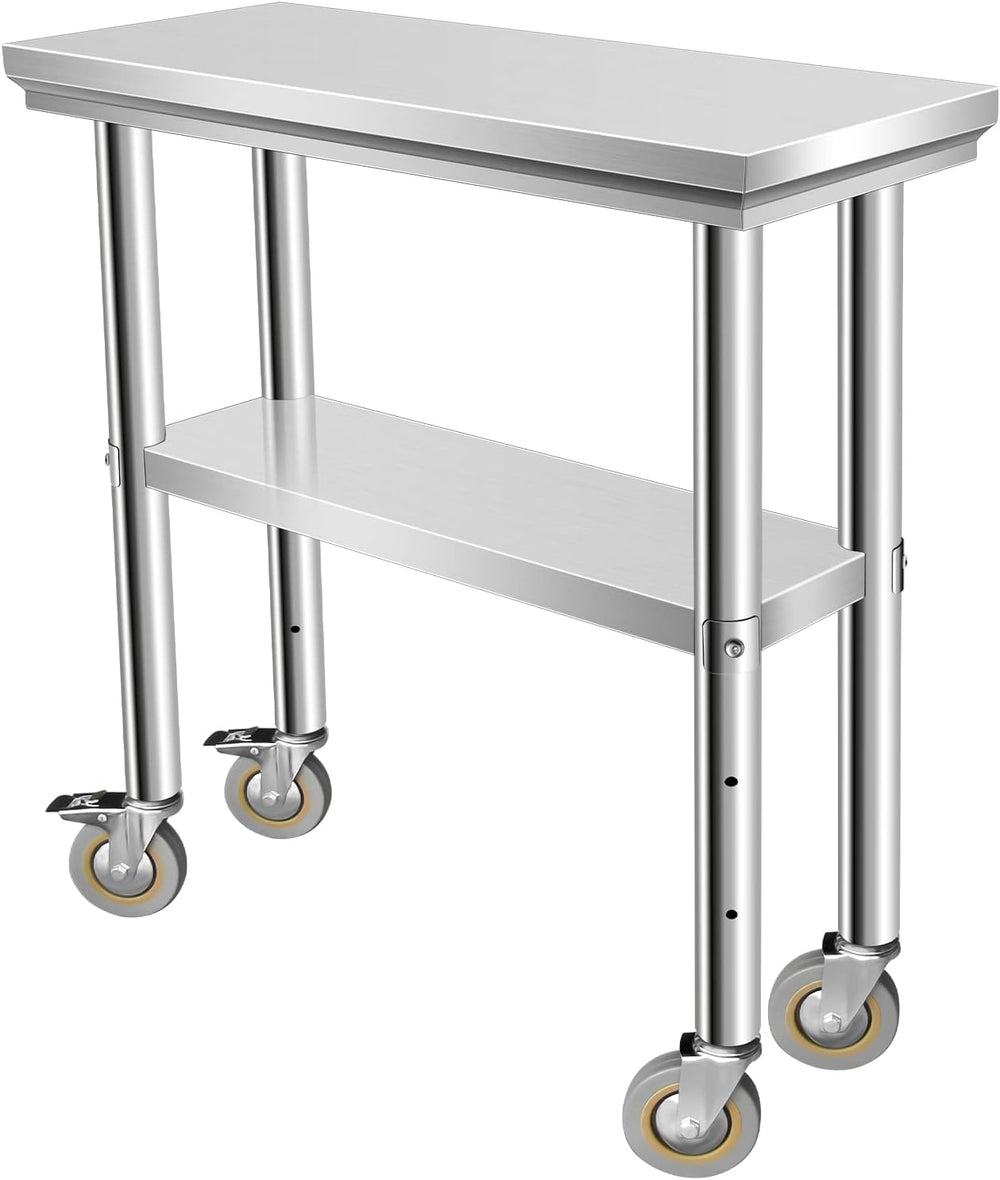 Stainless Steel Table for Prep & Work 30 x 12 Inches with Caster Wheels, ...