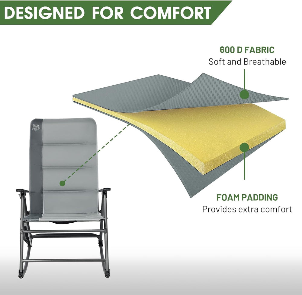 Timber Ridge Oversized Folding Rocking Camping Chair, Padded Outdoor Rocker w...