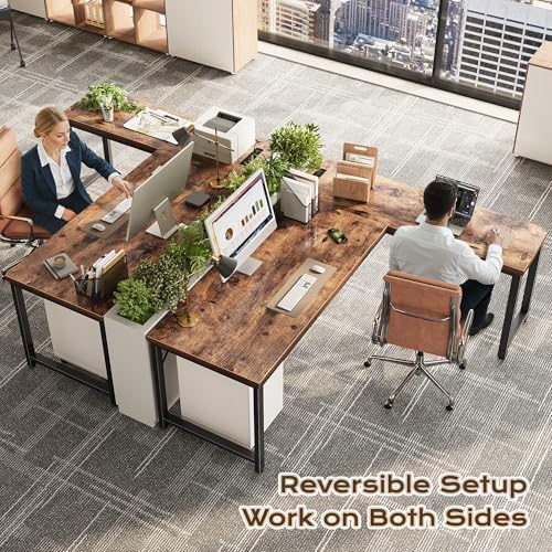 Huuger 63 Inch L Shaped Desk with Power Outlets and USB-C Port, 0.95 Inch Thi...