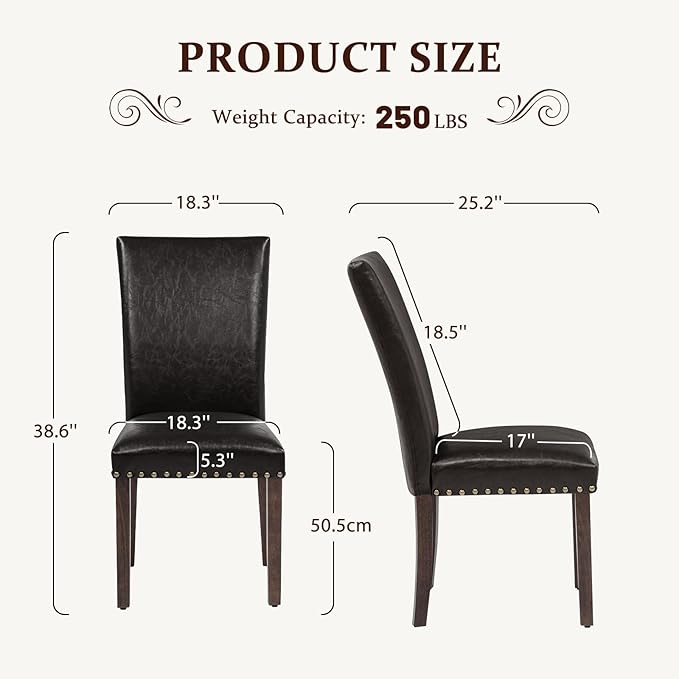 Furniliving Upholstered Dining Chairs Set of 2 - PU Leather Modern Farmhouse ...