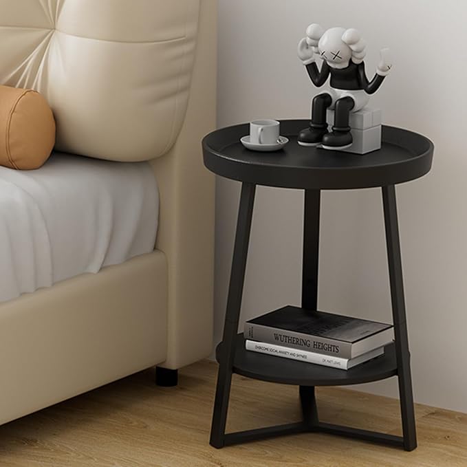 Gadroad Round End Table with Storage Shelf, 2 Tier Farmhouse Side Table Night...