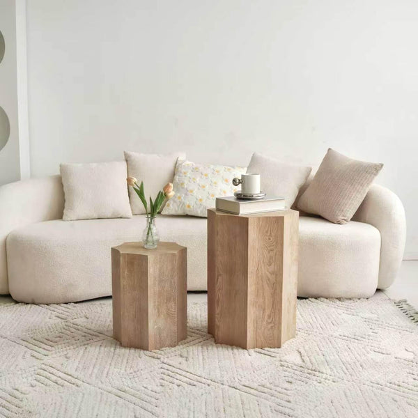 Nesting Coffee Table Set of 2,Modern Nesting Tables for Living Room,Octagonal End Table and Side Table Set,Wooden Center Table for Small Spaces,Plant Stand for Balcony,Fully Assembly,Natural Finish.