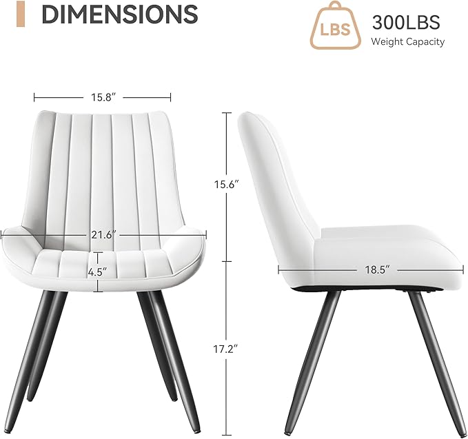 Mid Century Modern Dining Chairs Set of 4, Soft Cushion Upholstered Fabric Ki...