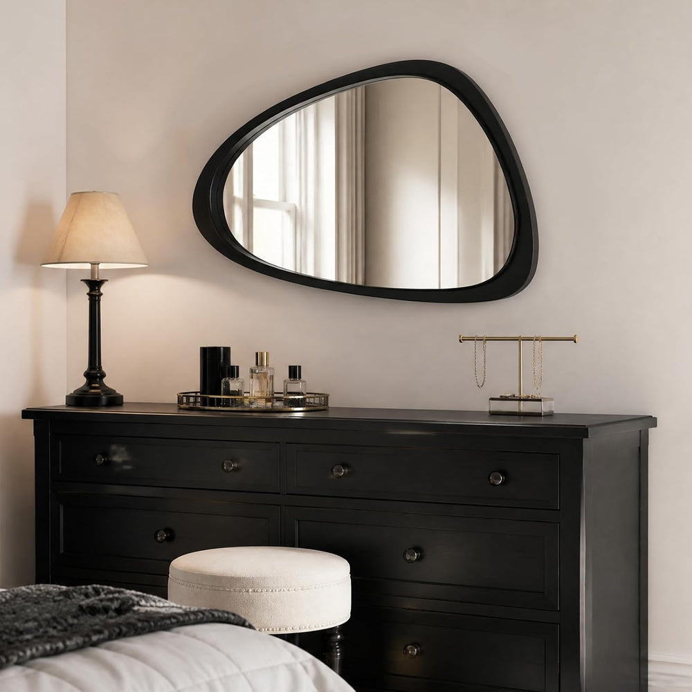 Solid Wood Asymmetrical Irregular Framed Wall Mirror, 20"x30"