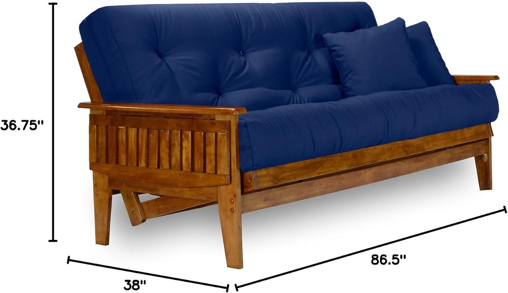 Eastridge Futon Set - Queen Size, Frame, 8" Mattress, Twill Royal Blue C...