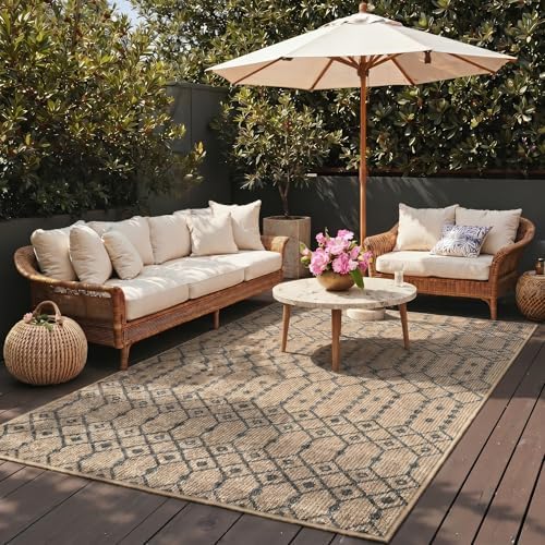 GENIMO Indoor Outdoor Area Rug 6X9, Non-Shedding, Machine Washable Mat for Pa...