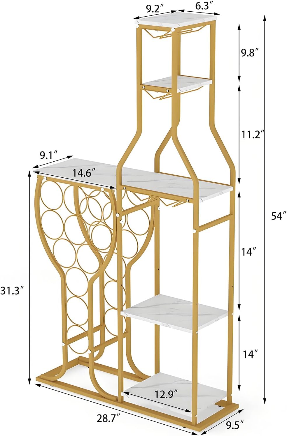 5-Tier Wine Rack Freestanding Floor, 11 Bottles Modern Wooden Wine Holder-Sto...