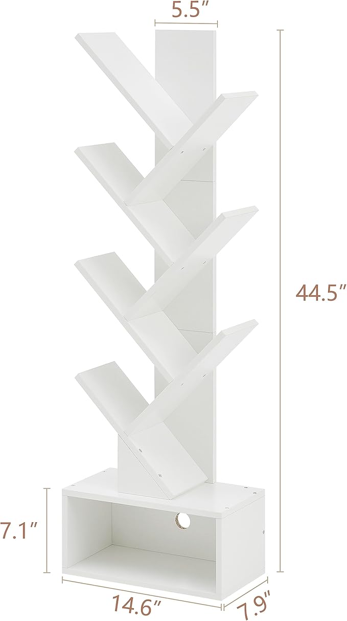 Hoctieon 6 Tier Tree Bookshelf, Tall Bookcase with Drawer, Freestanding Book ...