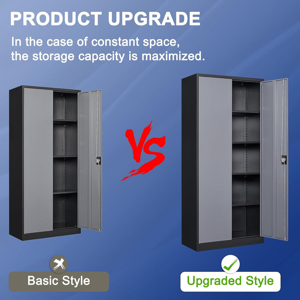 Metal Storage Cabinet with 2 Doors and 4 Adjustable Shelves, 71" Steel G...