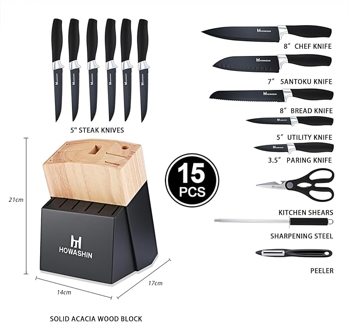 Black Knife Set, Howashin 15 Pieces Knife Sets