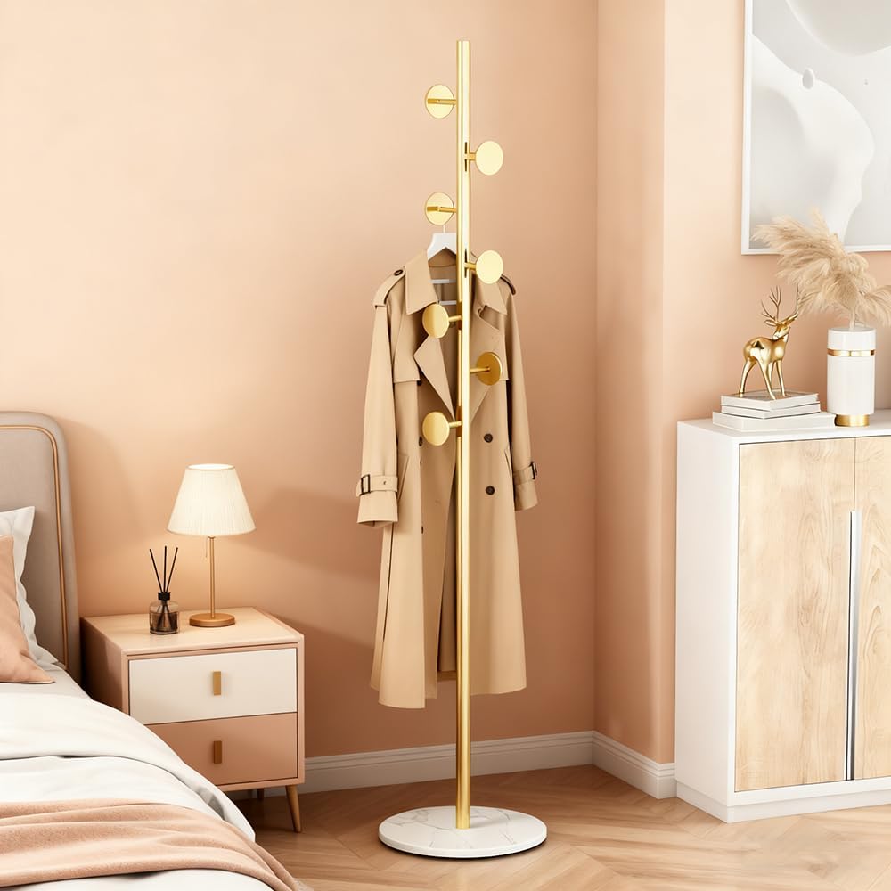 Coat Rack Freestanding with Marble Rock Slab Base, Heavy Duty Sturdy Stable M...