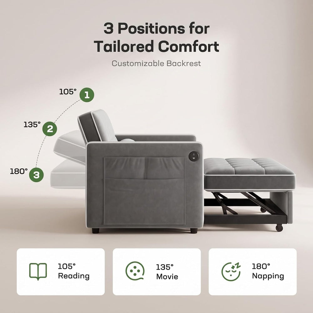 Marsail Convertible Futon Sleeper Sofa Bed, Pull Out Couch Loveseat, Gray