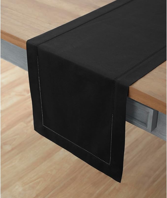 Solino Home Cotton Linen Black Table Runner 120 Inches Long - Hemstitch 14 x ...