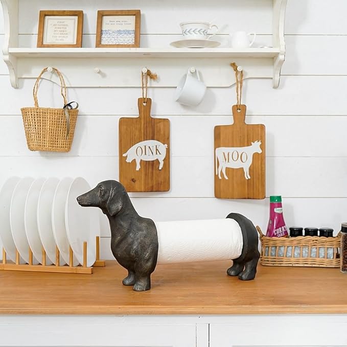 Vintage Dachshund Dog Paper Towel Holder Black Wiener Dog Tissue Towel Display