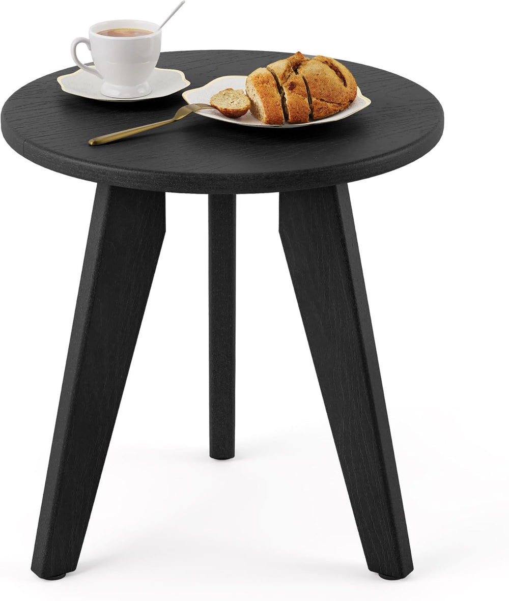 HDPS Outdoor Side Table, Small Round End Table for Outdoor, Black | Outdoor R...