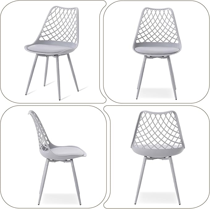 Mid Century Plastic Dining Chair Set of 4 - Padded Tulip Chairs for Kitchen L...