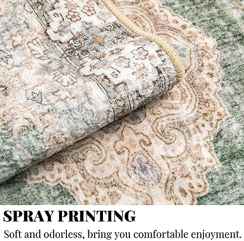MUJOO Green Rug 8x10 Washable Area Rugs Non Slip Low-Pile Floral Large