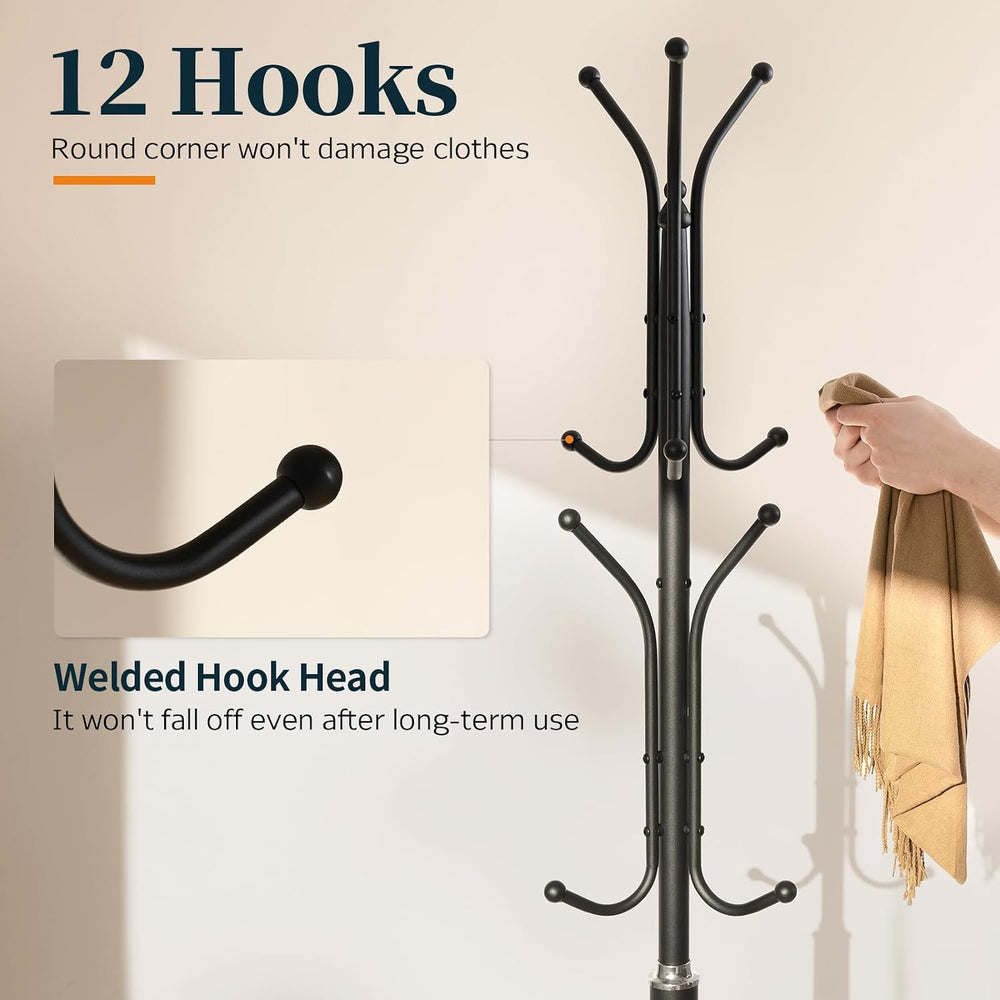 Yoobure Metal Coat Rack Freestanding with Marble Base, Coat Tree with 12 Hook...