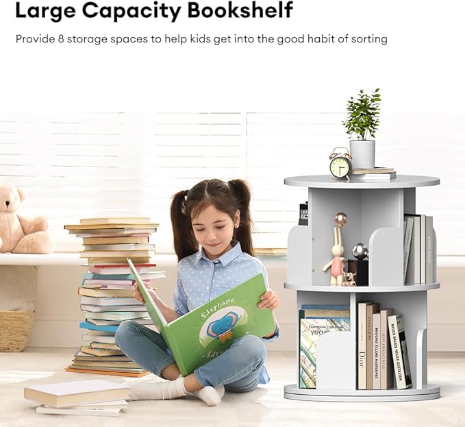 Nidouillet Rotating Bookshelf, Revolving Bookcase 360 Display Round Bookshelf...