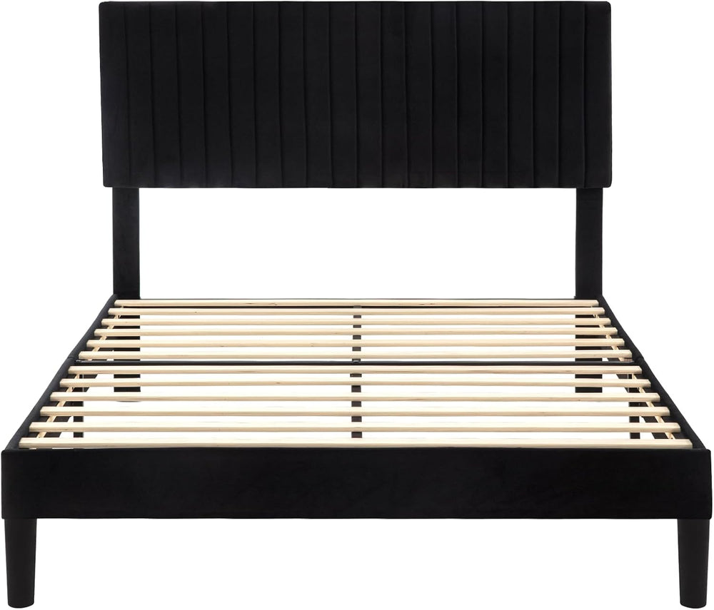 Allewie Full Bed Frame, Velvet Upholstered Platform Bed with Vertical Channel...