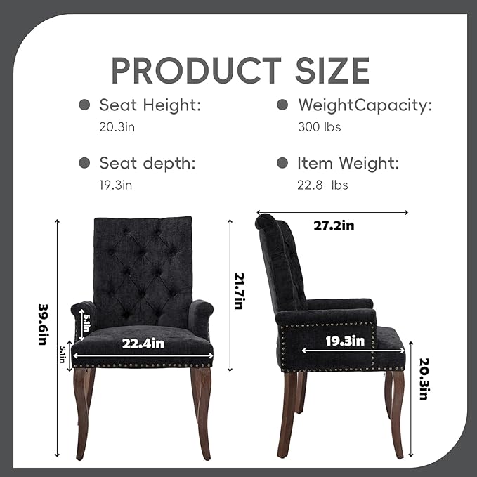 Upholstered Tufted Chenille Dining Chairs with Arms & Nailhead Trim โ Sol...